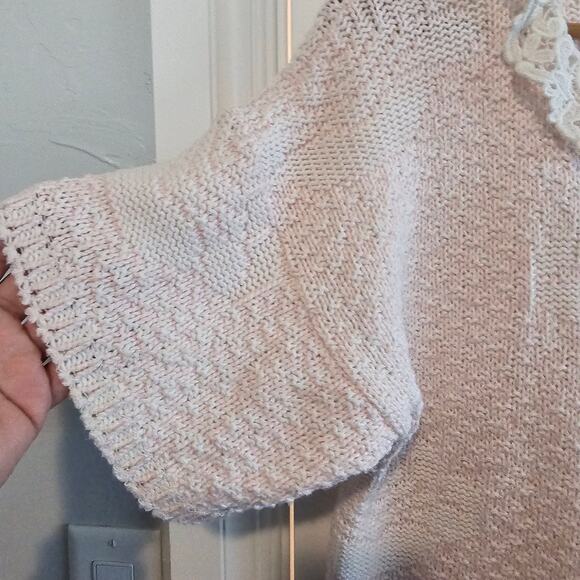 Vintage Lace Sweater Womens Large Pastel Pink 90s Glam Coquette Retro Cottage - Picture 5 of 10
